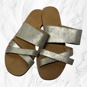 J. Crew Women’s Bali Gold Shimmer upper Leather metallic Sandals slides 6